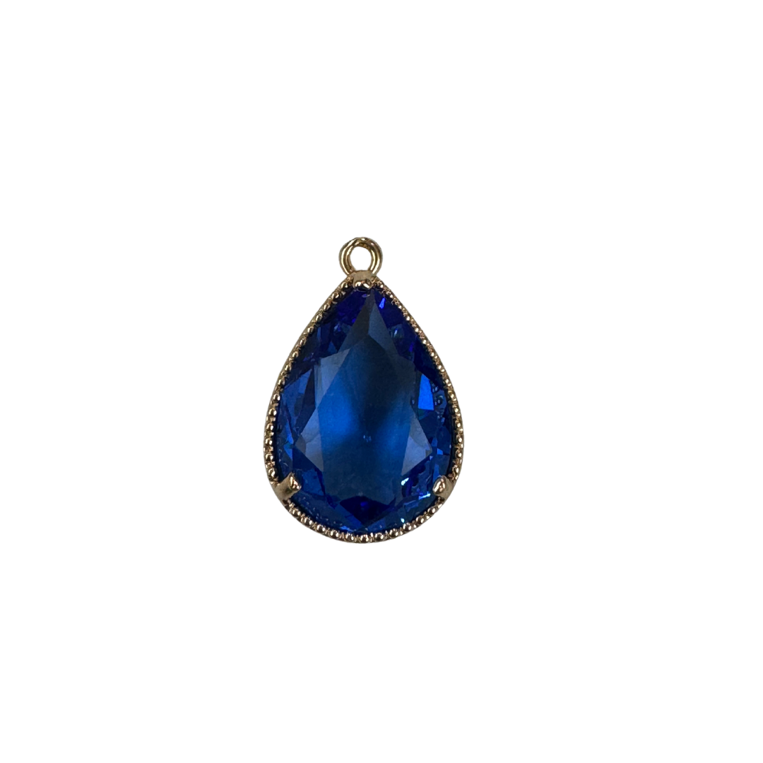 Large Gold Vintage Teardrop Colored Glass Charm