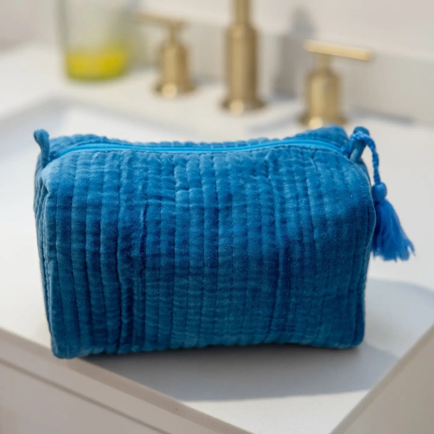 Velvet and Block Print Lined Cosmetic Pouch