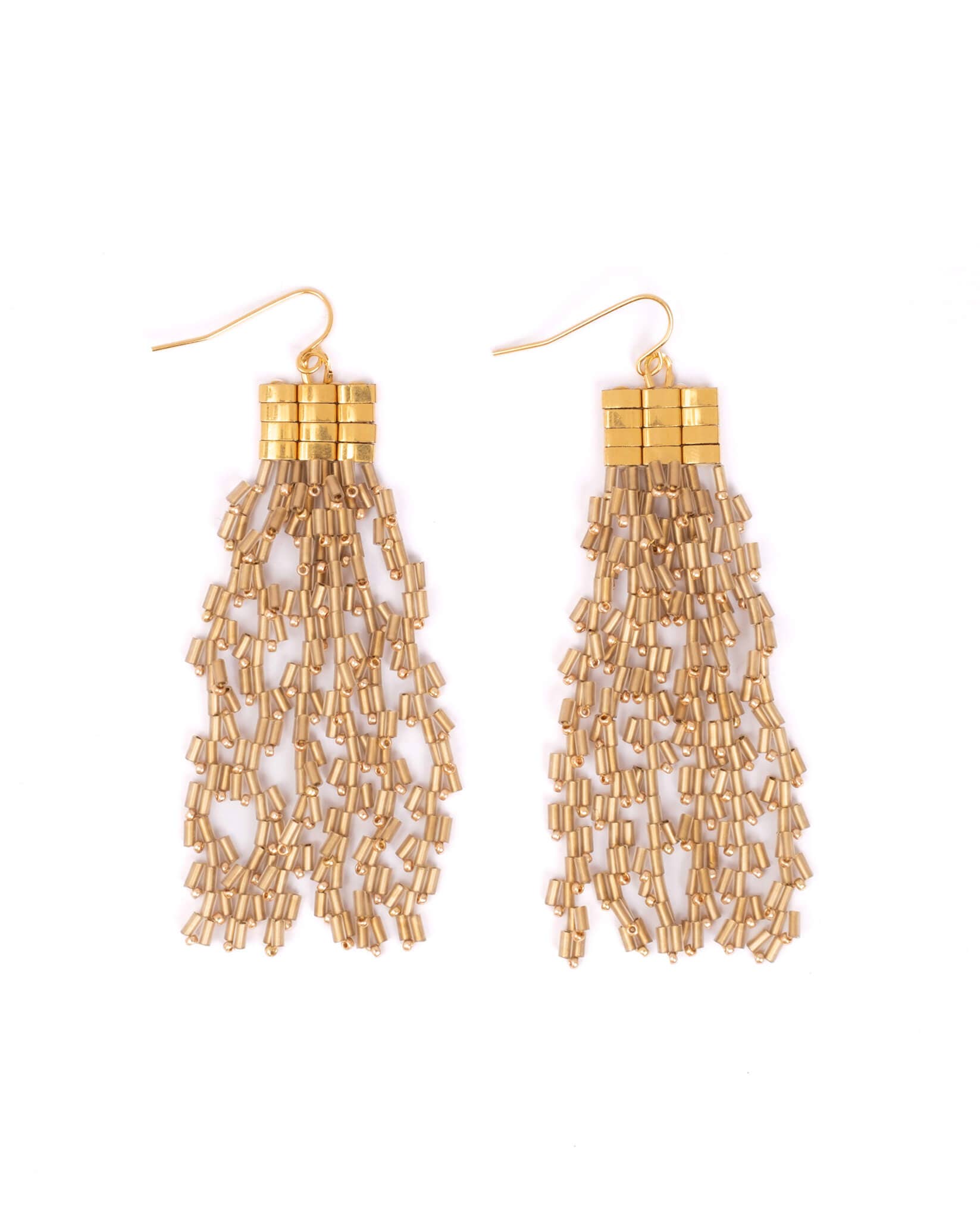 Beaded Handwoven Cascade Fringe Earrings