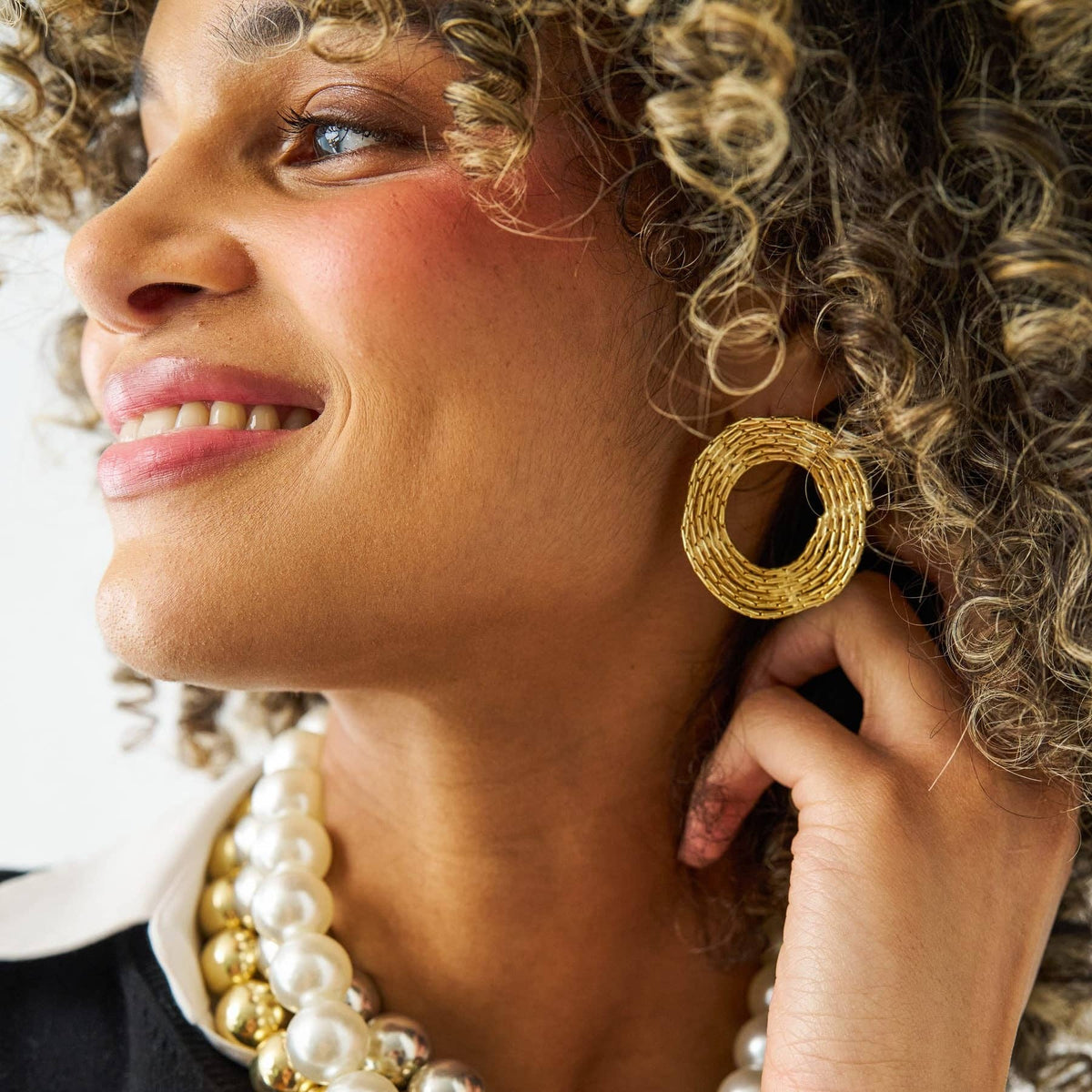 Greta Round Chain Post Earrings Brass