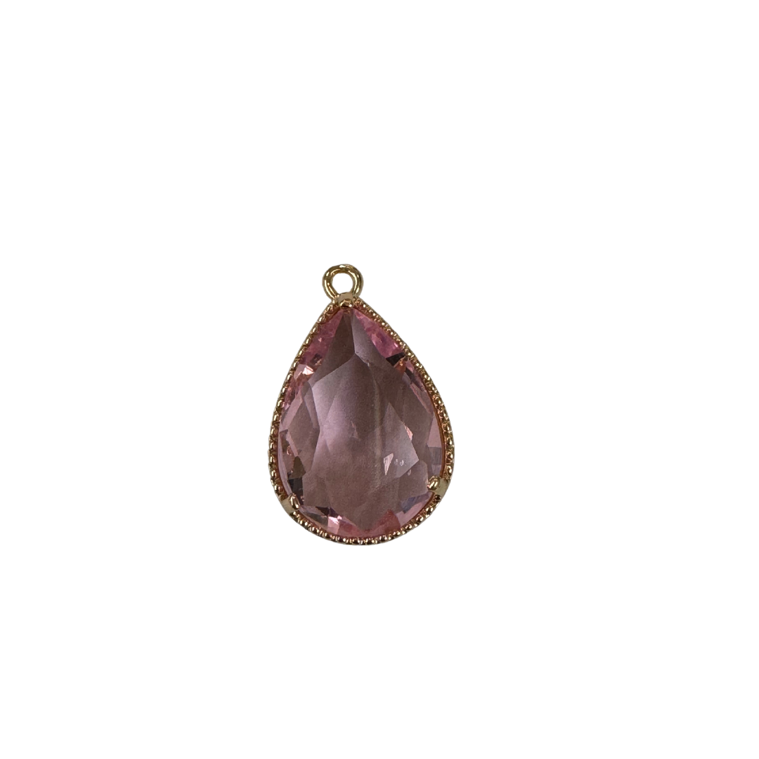 Large Gold Vintage Teardrop Colored Glass Charm