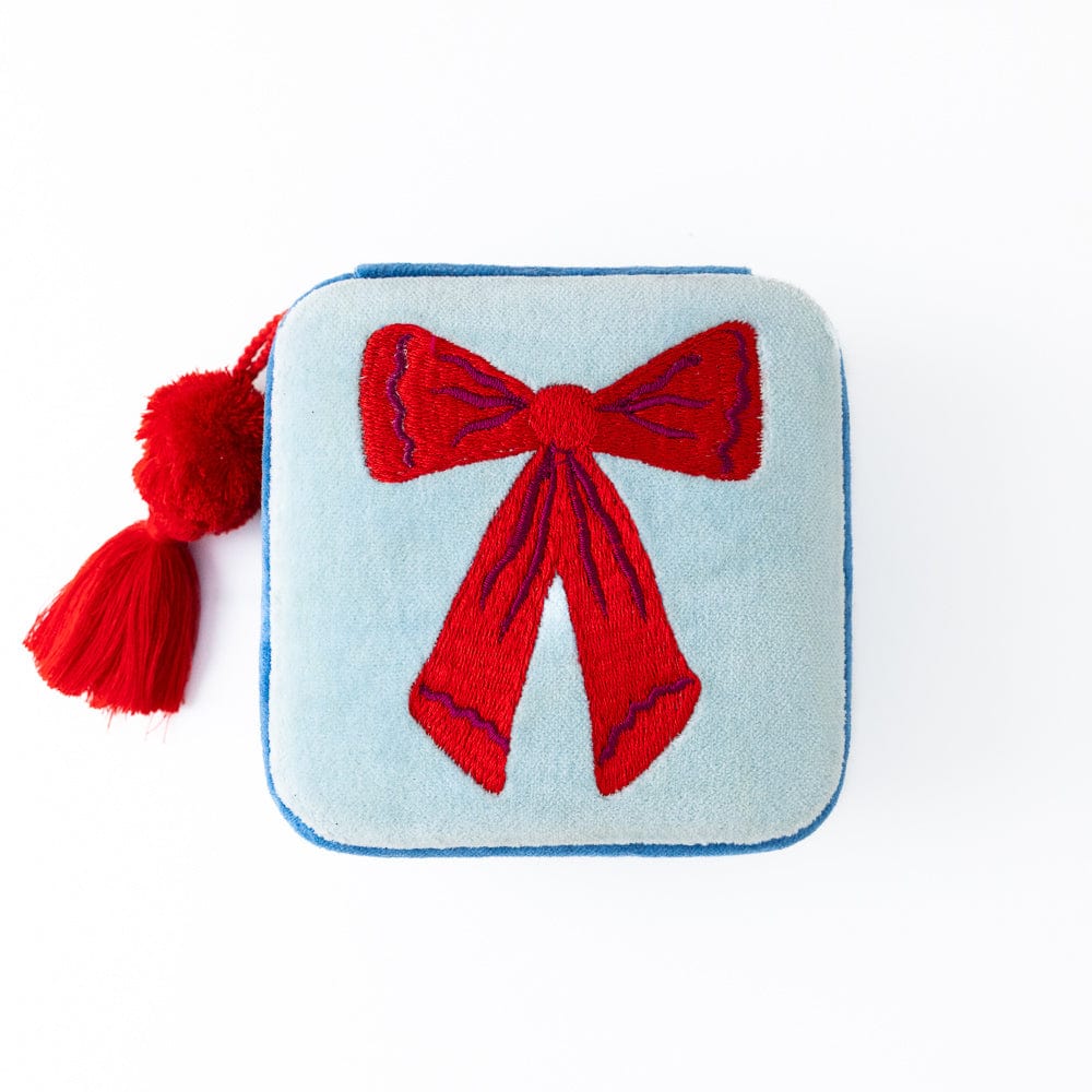 Ariel Bow Velvet Jewelry Box Blue