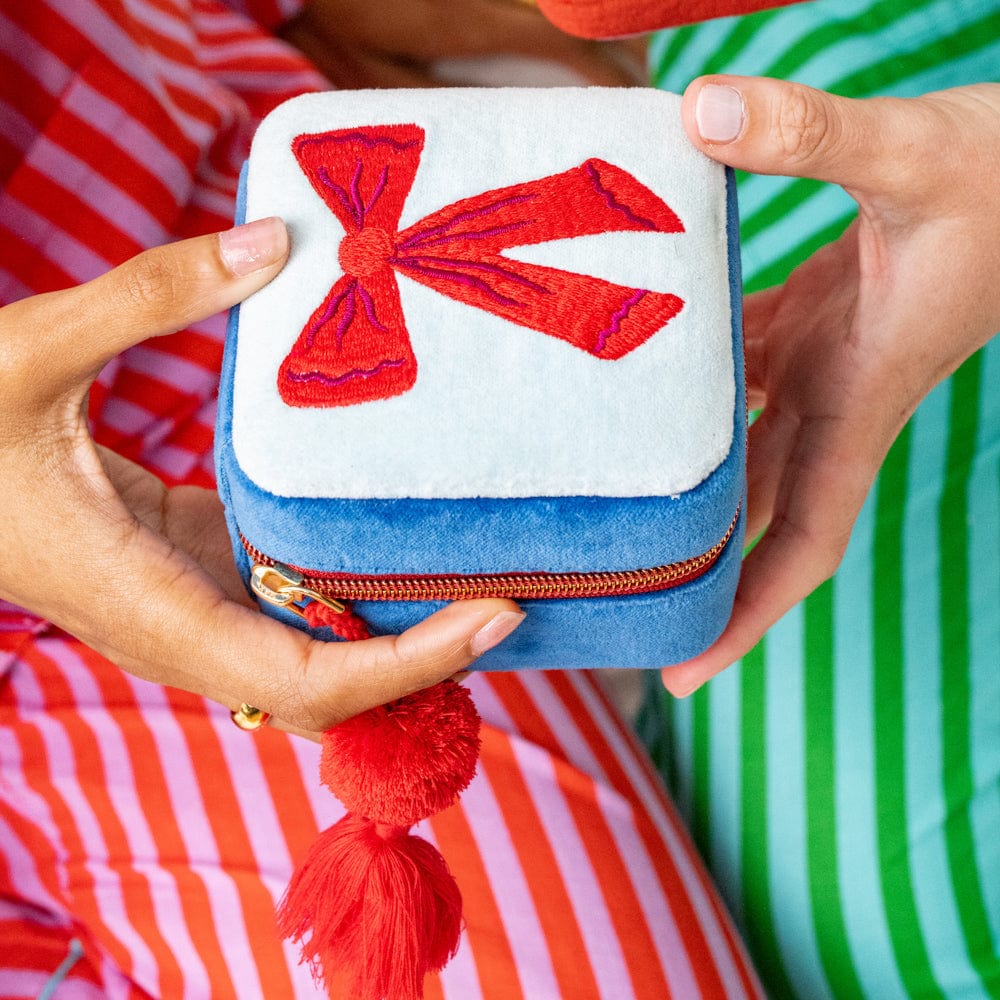 Ariel Bow Velvet Jewelry Box Blue