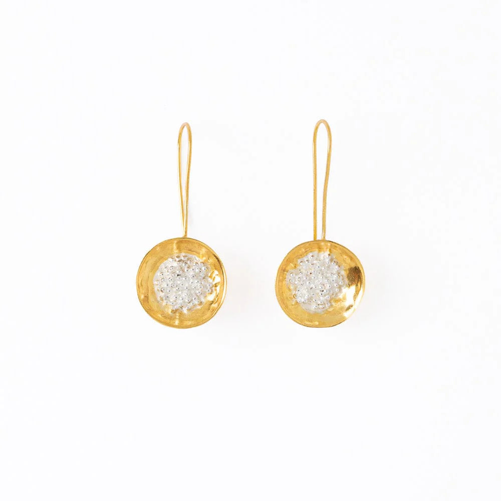 Bobbi Hammered Disc With Clusters Earrings 18k Gold + Silver