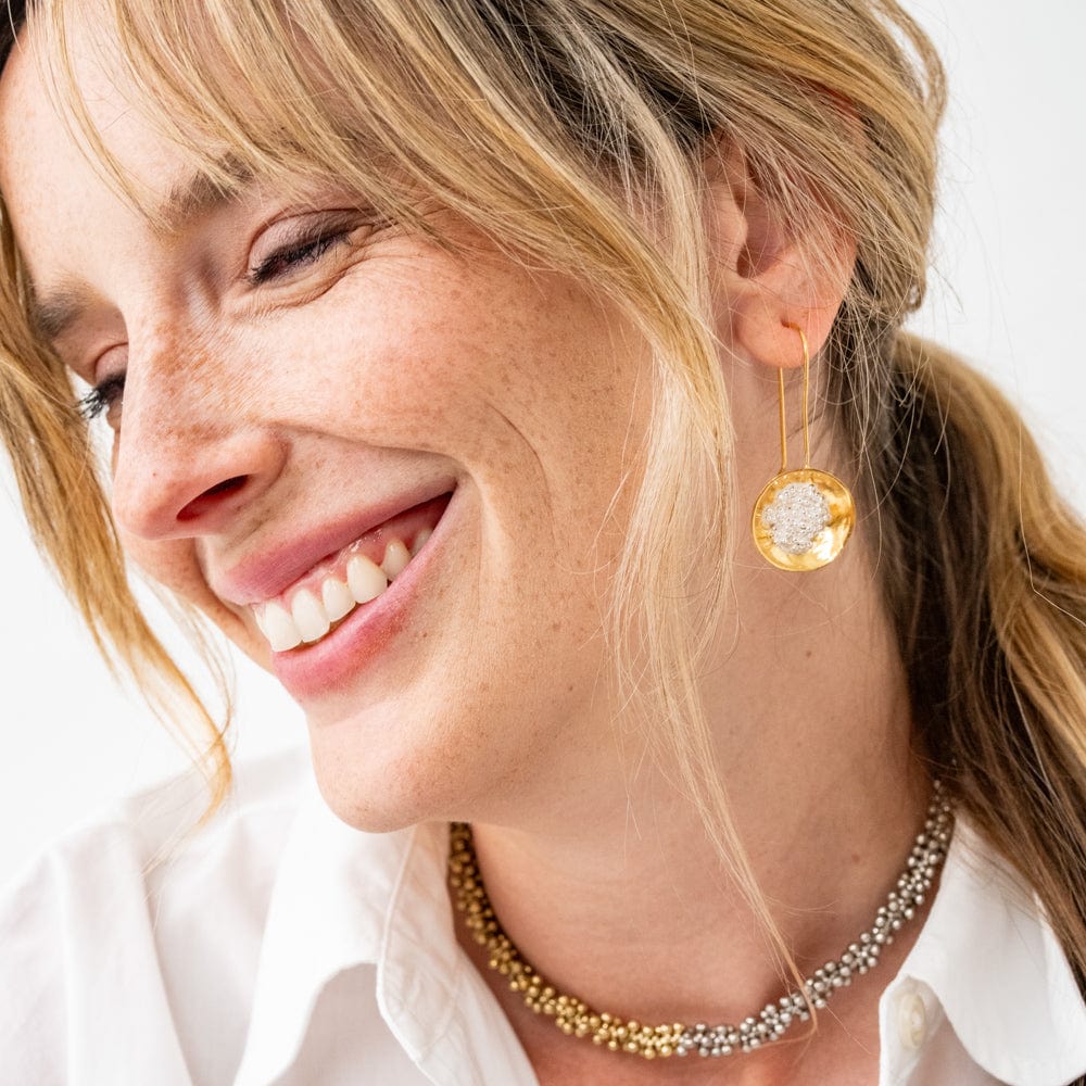 Bobbi Hammered Disc With Clusters Earrings 18k Gold + Silver