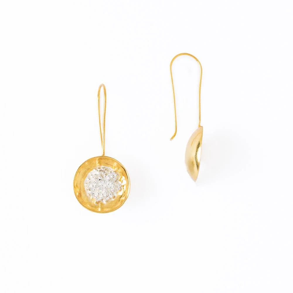 Bobbi Hammered Disc With Clusters Earrings 18k Gold + Silver