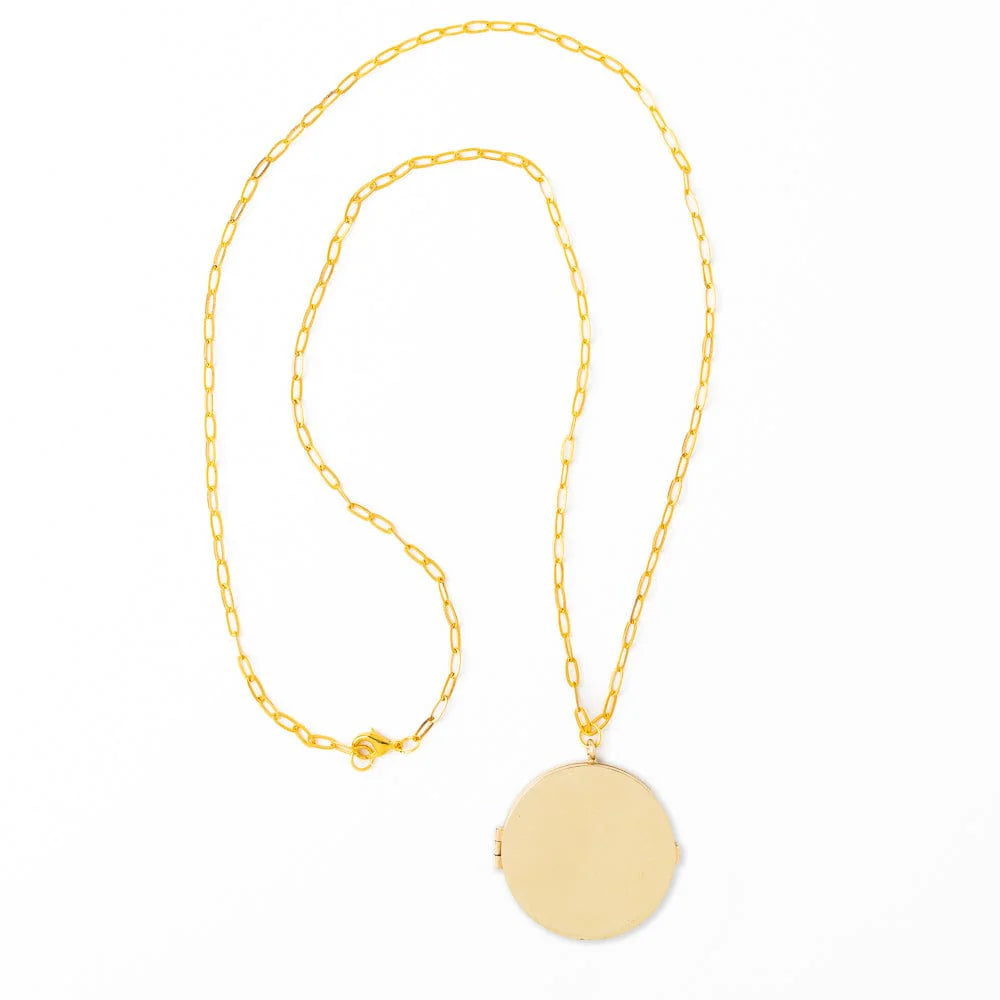 Virgina Locket Necklace On Paperclip Chain Brass
