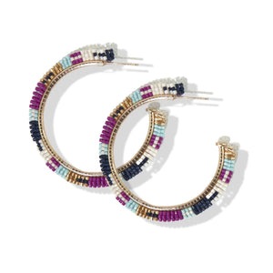 Nora Navy Multicolor Checkered Hoop Earrings