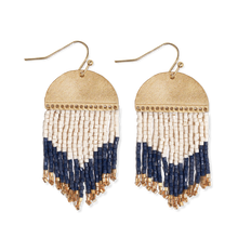 Claudia navy curve beaded fringe earrings