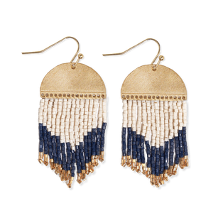 Claudia navy curve beaded fringe earrings