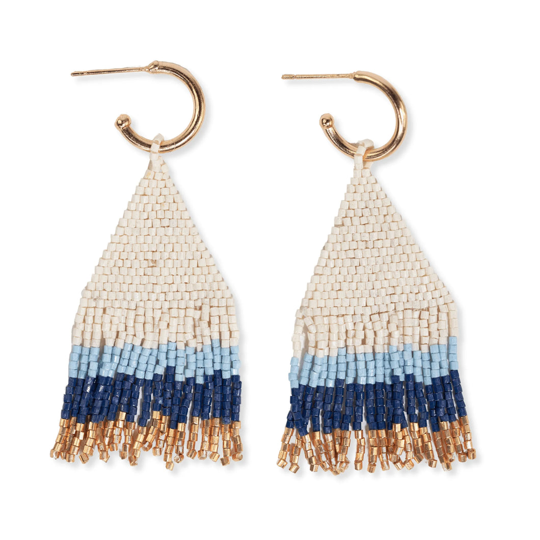 James Navy Mini Gold Hoop Fringe Earrings