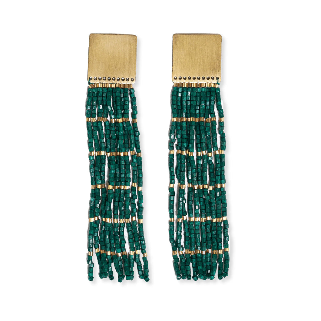 Harlow Emerald + Gold Stripes Fringe Earrings