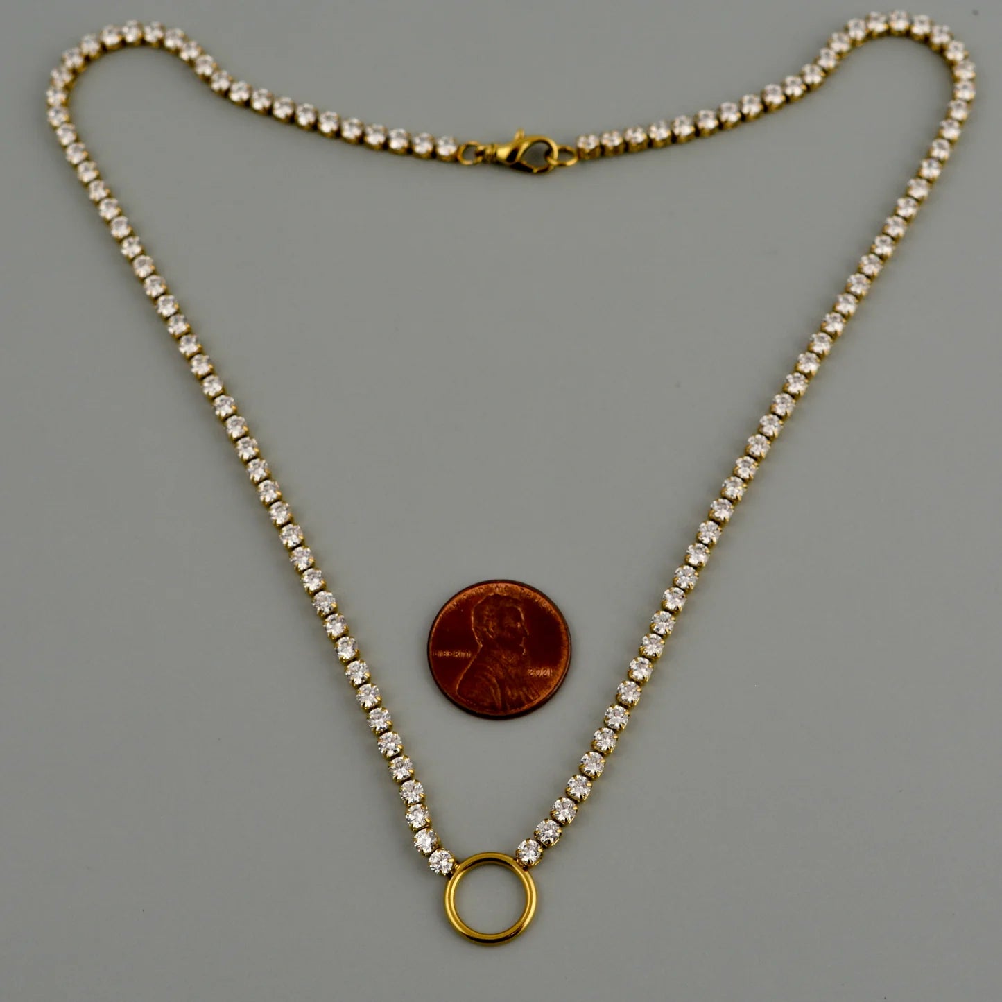 Gold Rhinestone Chain Tennis Necklace