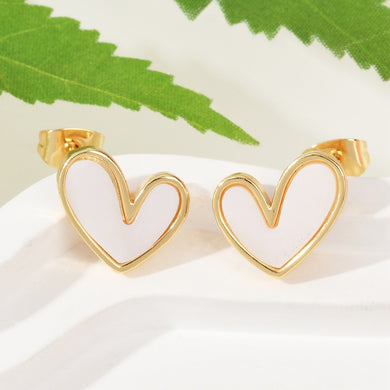 Gold White Heart Studs