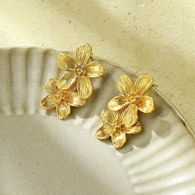 Gold Flower Dangle Statement Earring