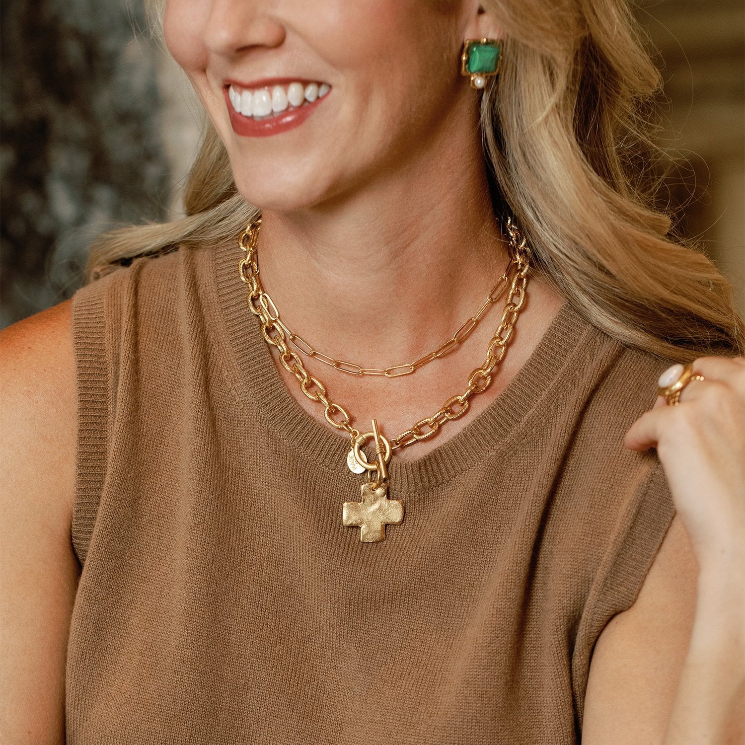 Gold Cross Front Toggle Necklace | Susan Shaw