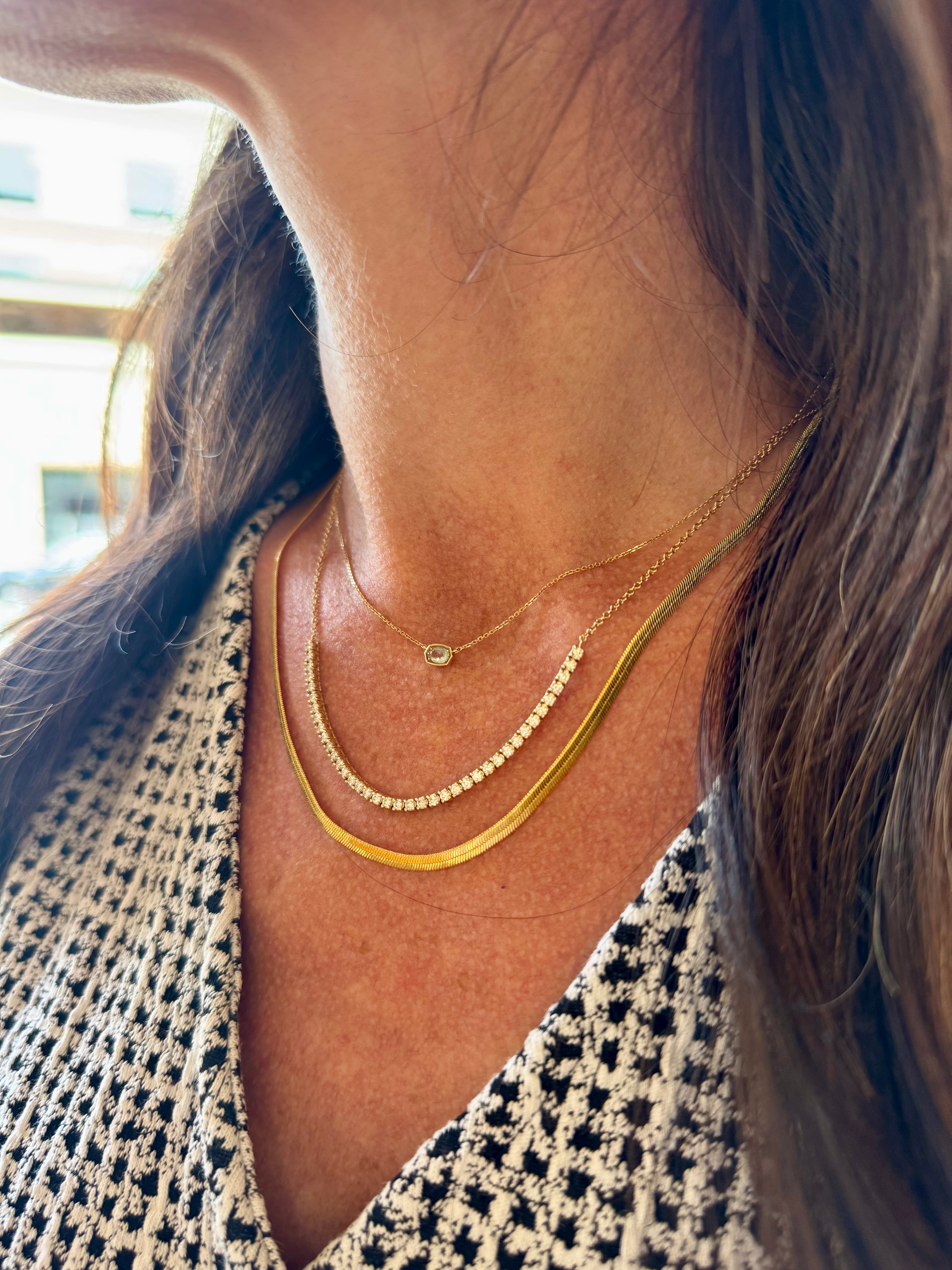 Thin Gold Herringbone Chain Necklace