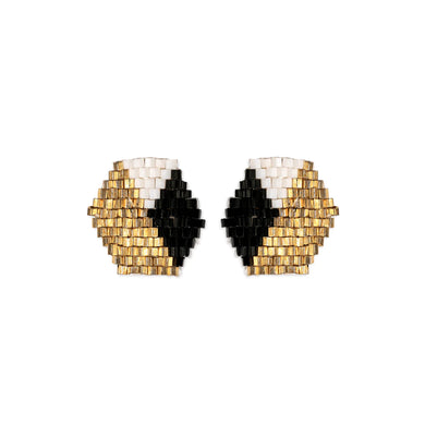 Casey Black/White Hexagon Post Earrings