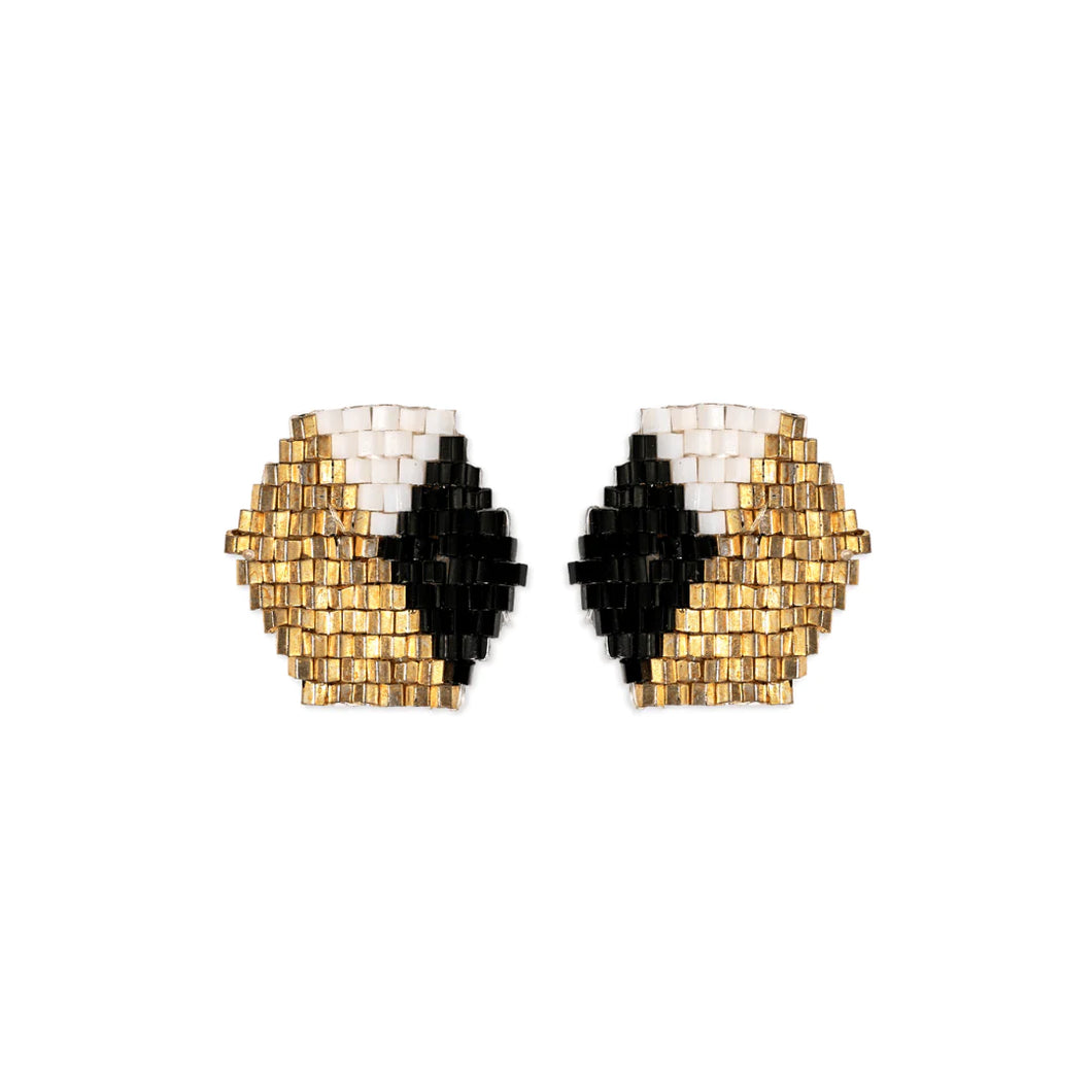 Casey Black/White Hexagon Post Earrings
