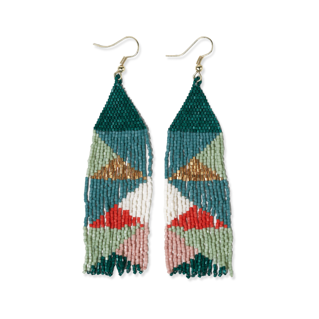 Brittany Teal + Poppy Triangles Fringe Earrings