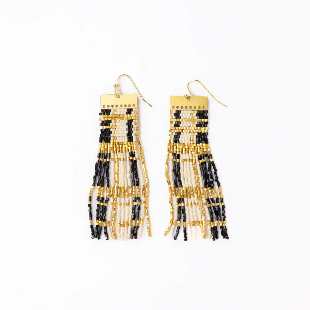 McKenzie Brass Bar Hanger Long Beaded Fringe Earrings