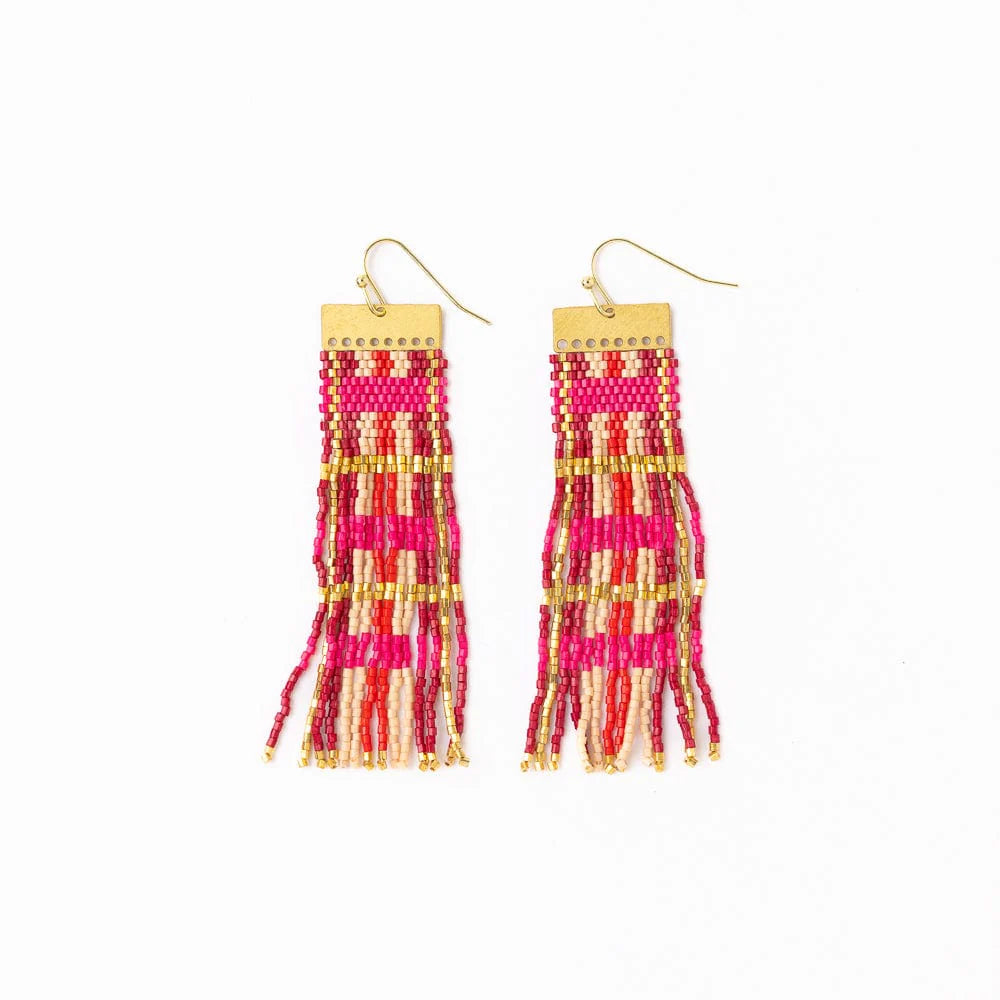 McKenzie Brass Bar Hanger Long Beaded Fringe Earrings