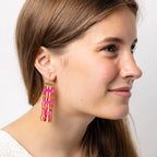 McKenzie Brass Bar Hanger Long Beaded Fringe Earrings