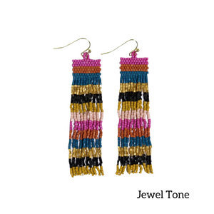 Billie Mixed Horizontal Stripes Beaded Fringe Earrings