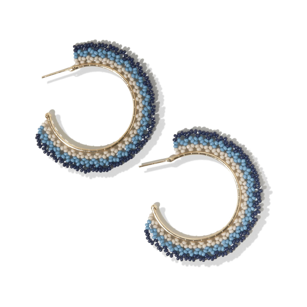Eve Navy Ombre Beaded Hoop Earrings