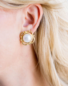 Gold with Pearl Pierced Earrings