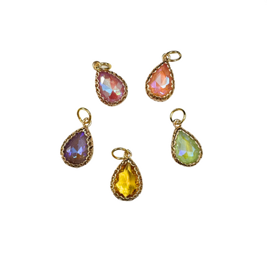 Gold Vintage Teardrop Colored Glass Charm