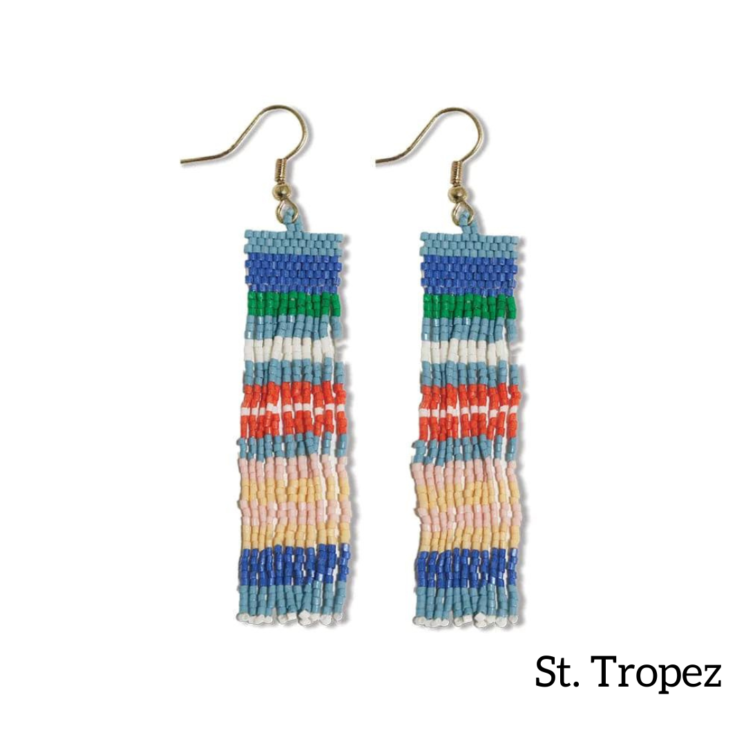 Billie Mixed Horizontal Stripes Beaded Fringe Earrings