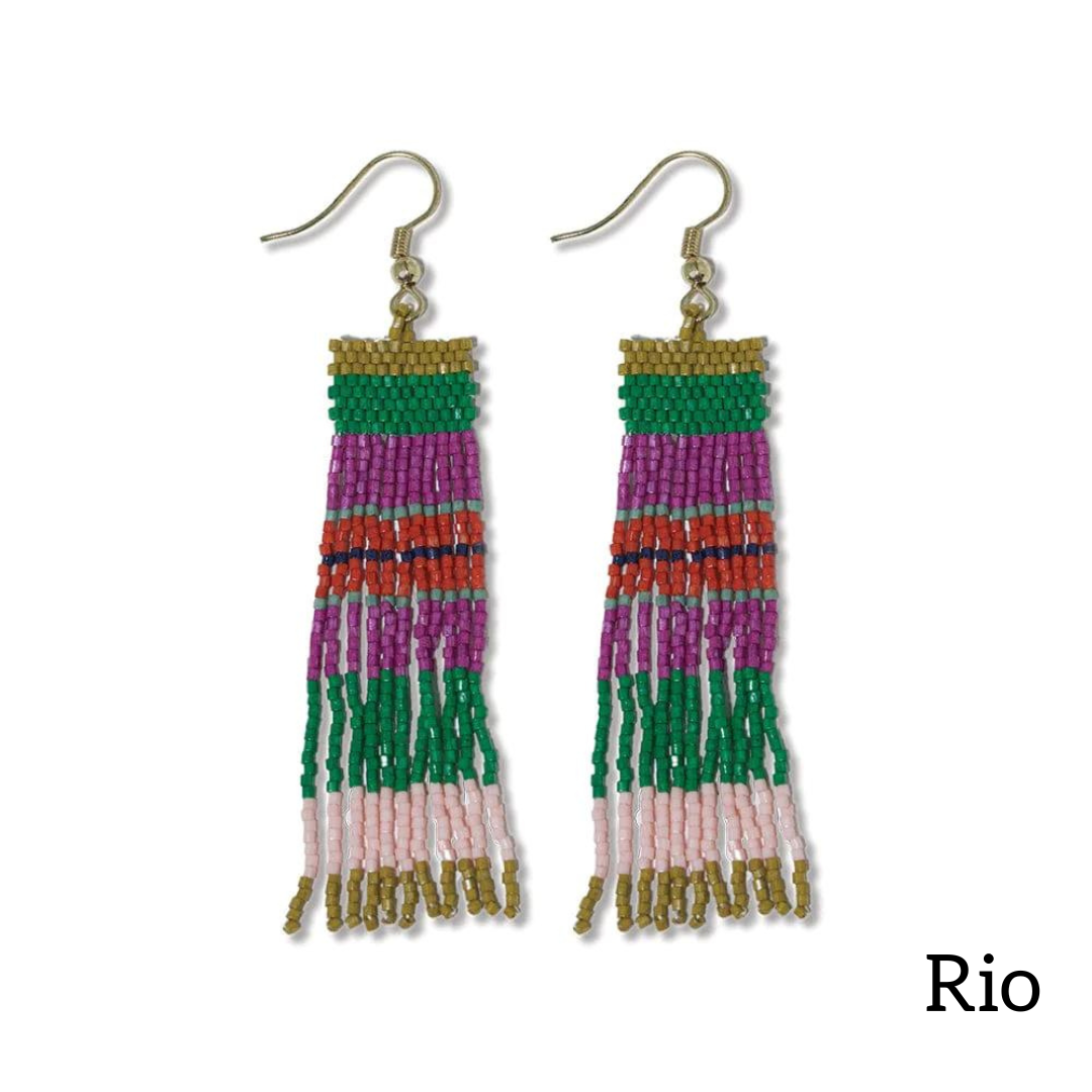Billie Mixed Horizontal Stripes Beaded Fringe Earrings