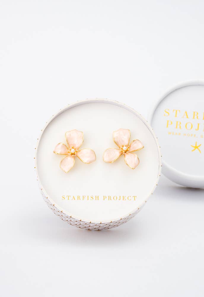 Hope in Bloom Flower Earrings - Misty Rose