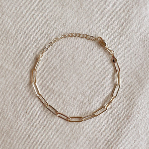 18k Gold Filled Classic Paperclip Bracelet: 7 inches with extender