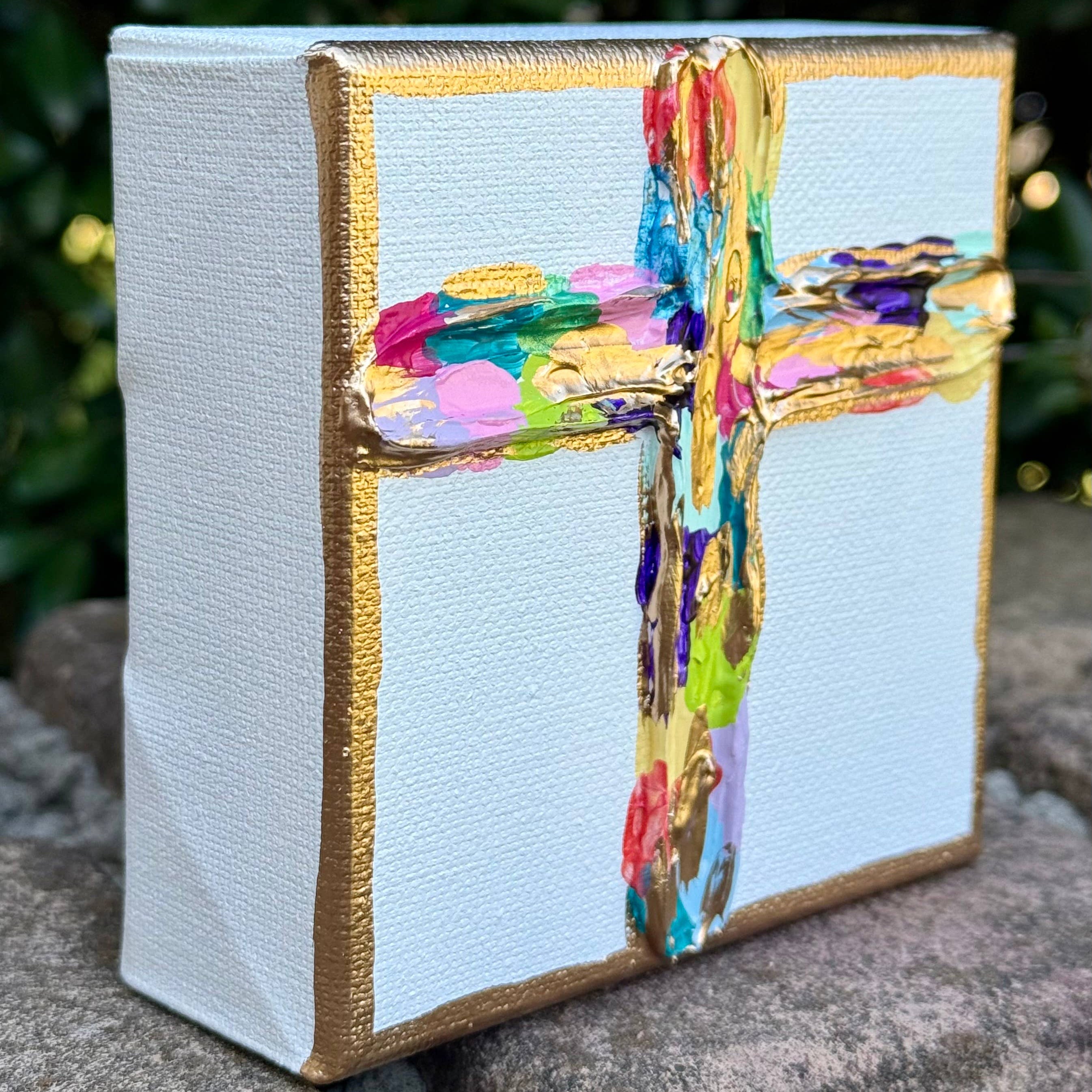 Multicolored Textured Cross Canvas