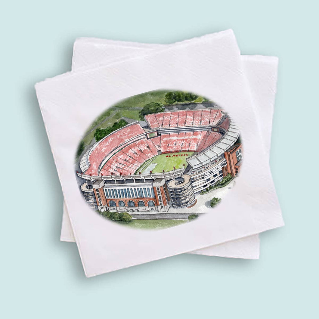 Alabama Football Stadium Watercolor Cocktail Party Napkins