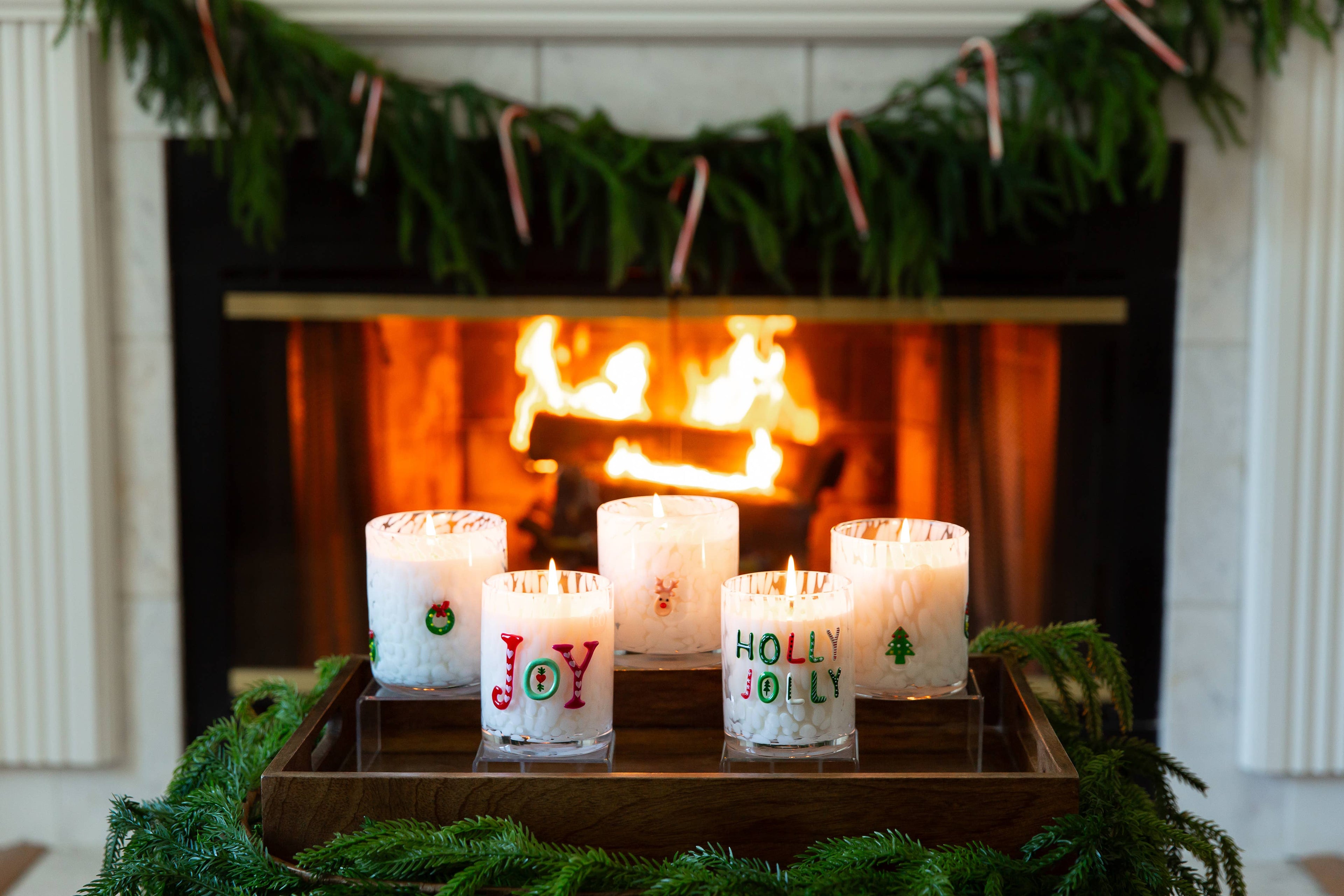 Joy Holiday Hand Painted Candle
