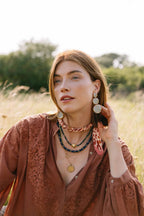 Gold Casted Snail Agate Beaded Necklace