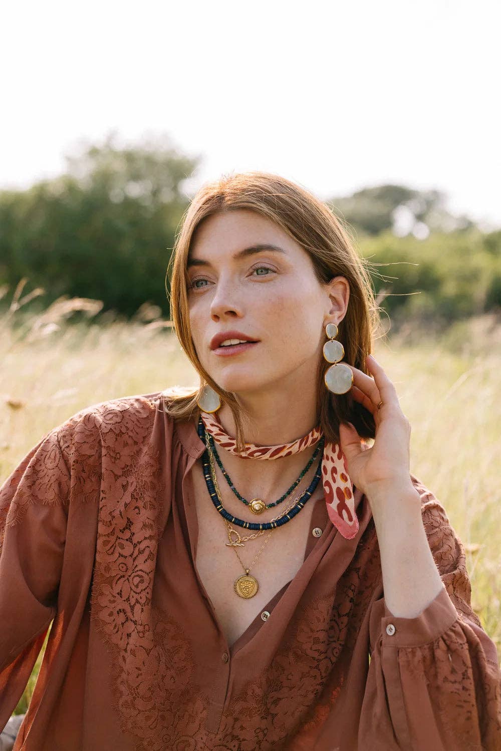 Gold Casted Snail Agate Beaded Necklace