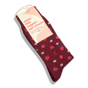 Socks that Support Self-Checks (Maroon Strawberries)