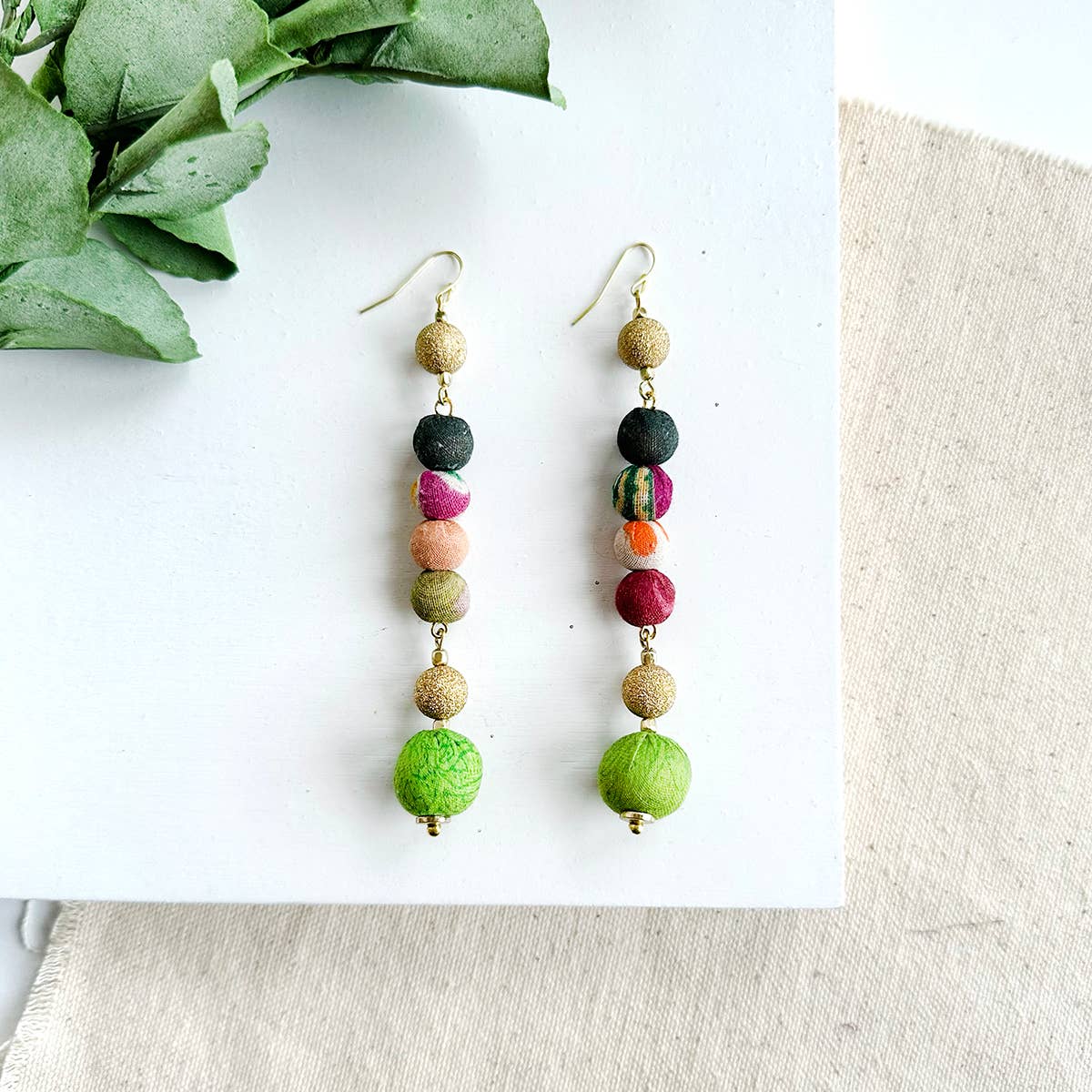 Glimmering Kantha Linear Earrings