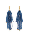 Marissa Brass + Bead Fringe Earrings Blue