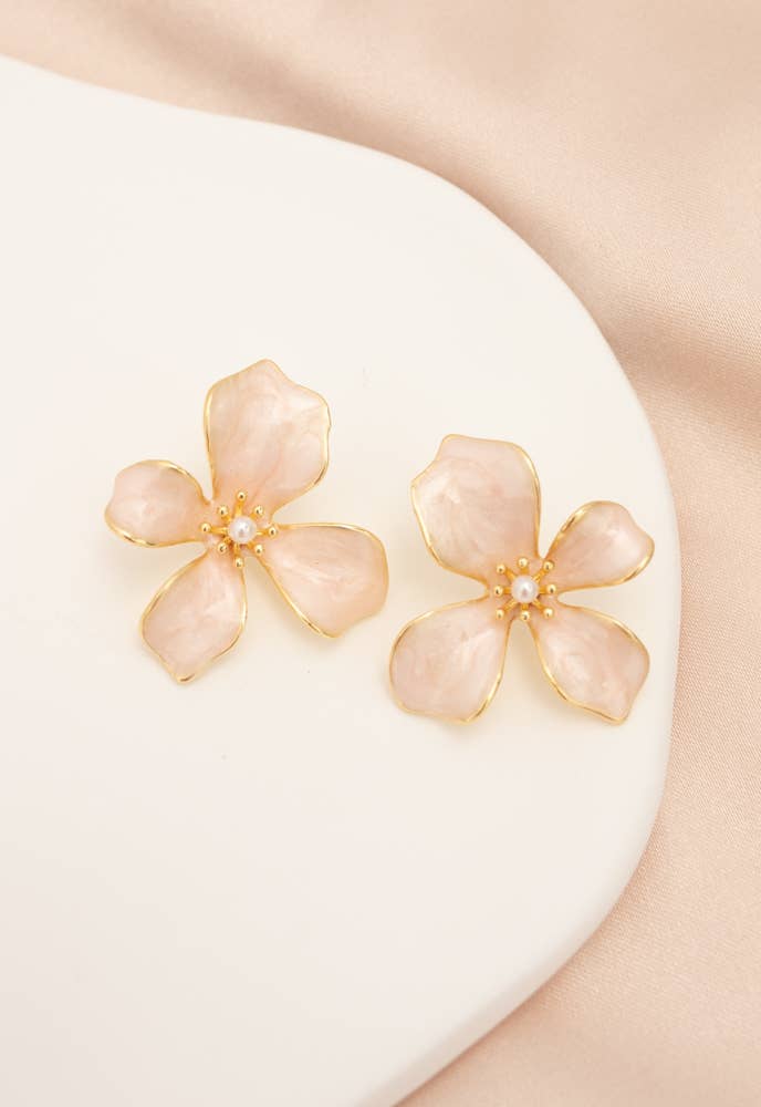 Hope in Bloom Flower Earrings - Misty Rose