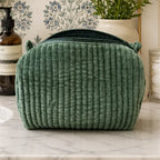 Velvet and Block Print Lined Cosmetic Pouch