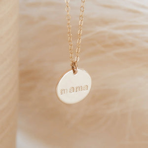 Mama Disc Necklace - Hypoallergenic, Hand Stamped, Dainty: Gold