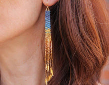 Beaded Handwoven Ombre Tassel Earrings (Indigo)