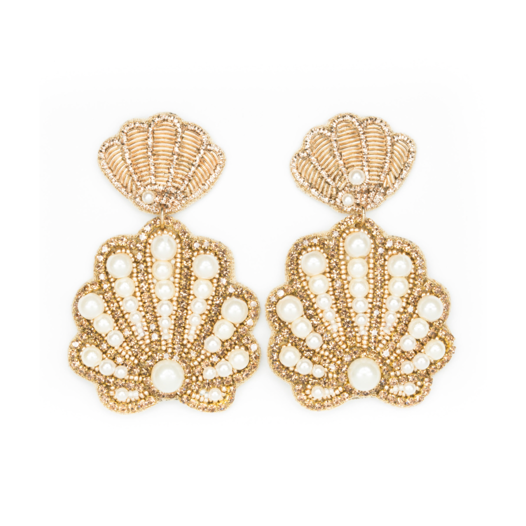 Gold and Pearl Seashell Earrings