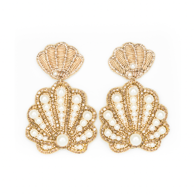 Gold and Pearl Seashell Earrings