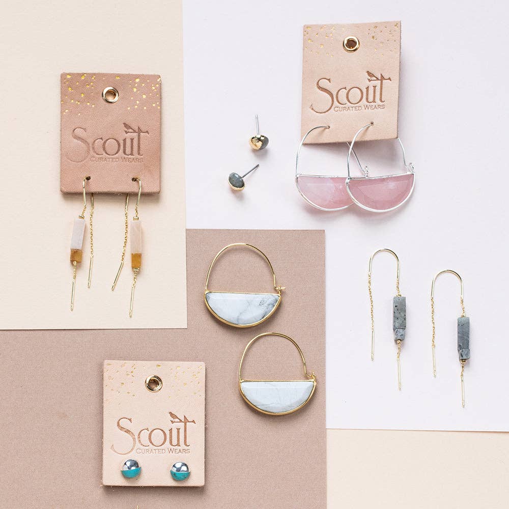 Rectangle Stone Earring | Rose Quartz/Amber/Gold